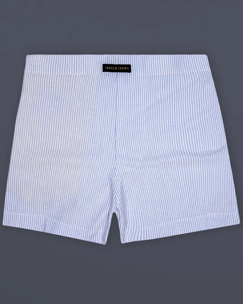 Glaucous Blue And Bright White Striped Oxford Premium Cotton Boxer 1