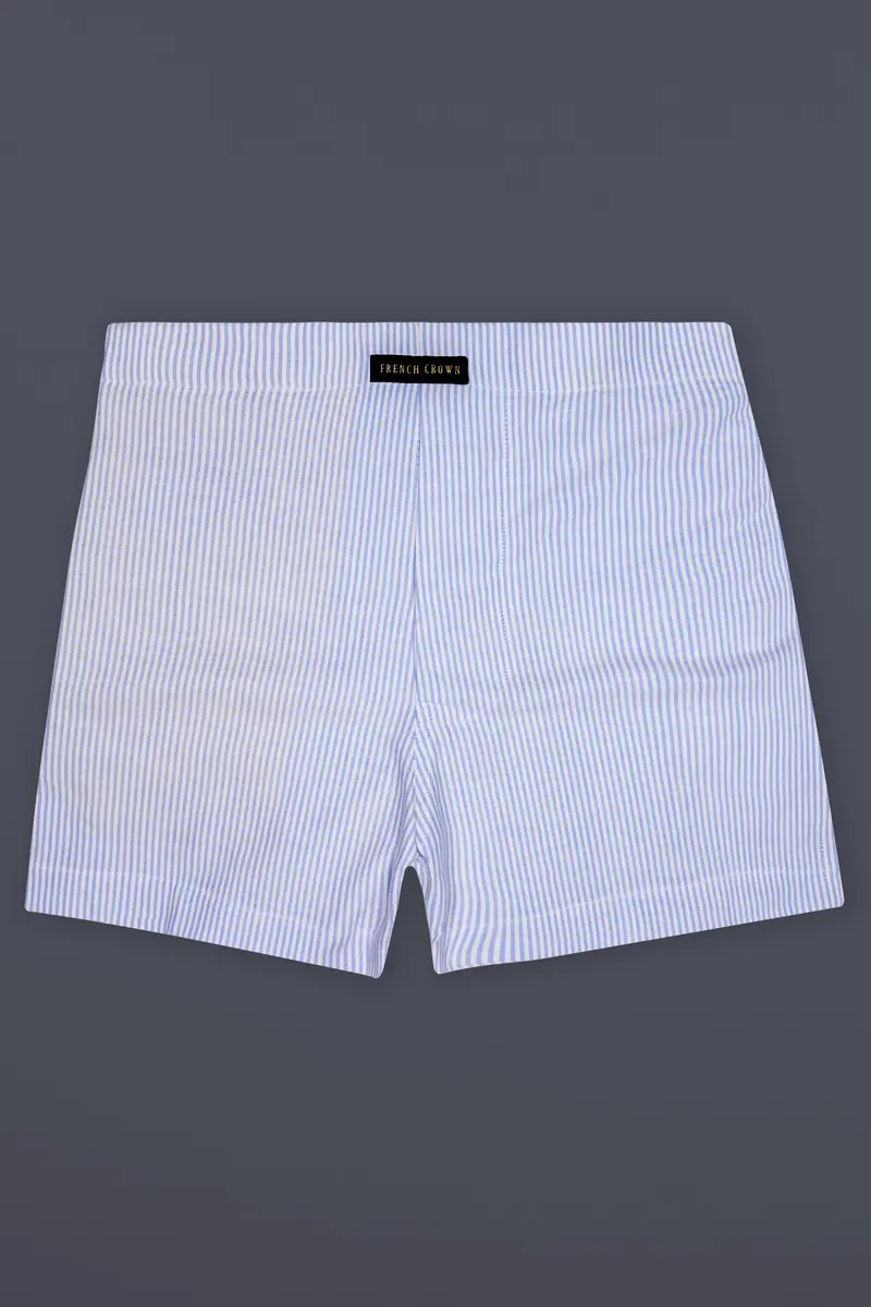 Glaucous Blue And Bright White Striped Oxford Premium Cotton Boxer 2