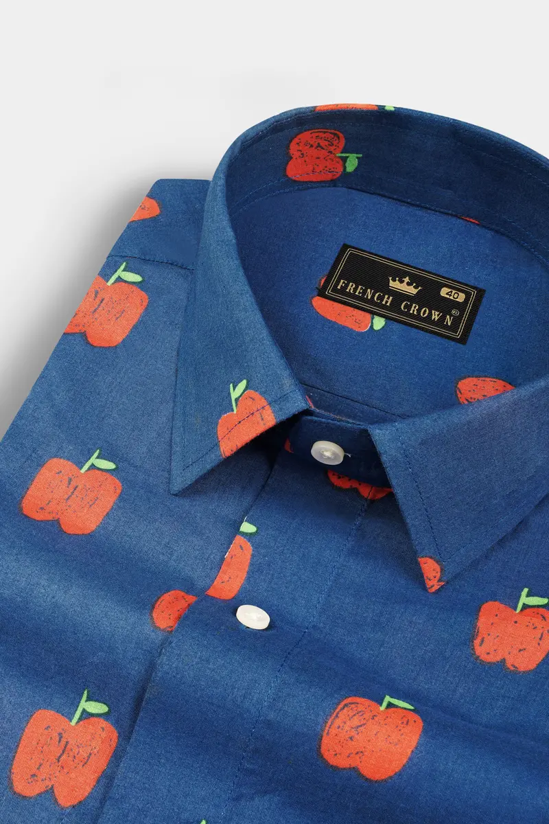 Glaucous Blue Apple Printed Premium Cotton Shirt 1