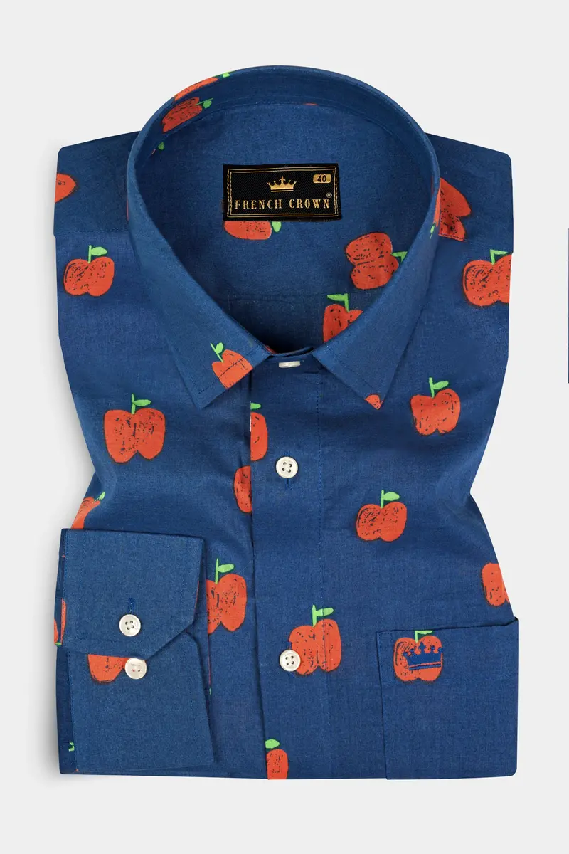 Glaucous Blue Apple Printed Premium Cotton Shirt 3