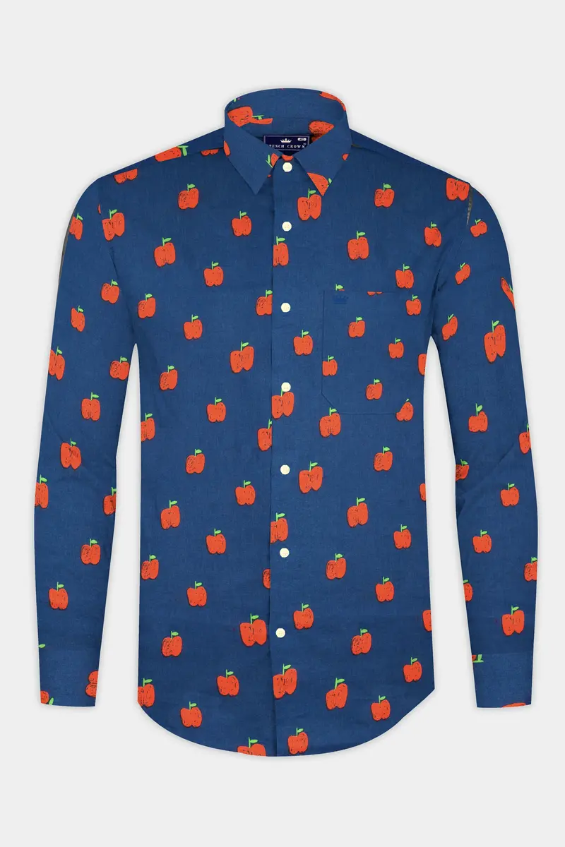 Glaucous Blue Apple Printed Premium Cotton Shirt 4