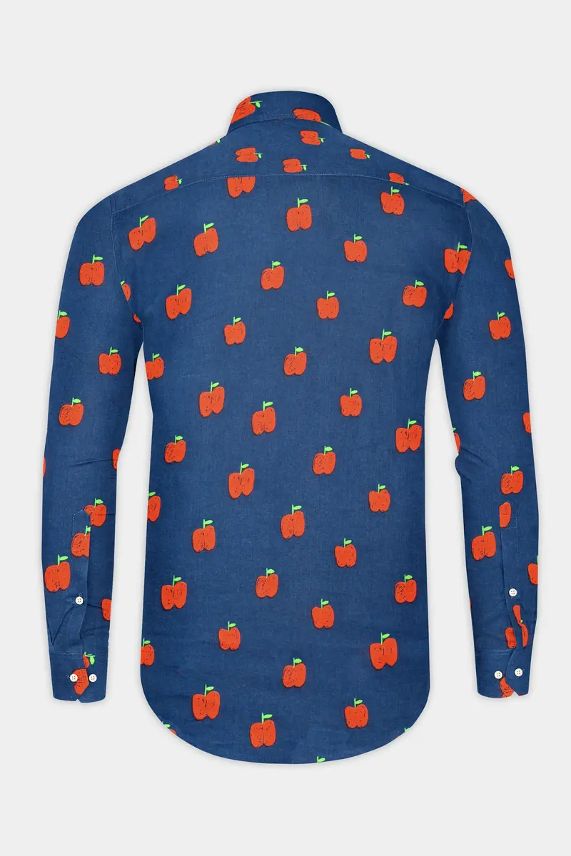 Glaucous Blue Apple Printed Premium Cotton Shirt 5