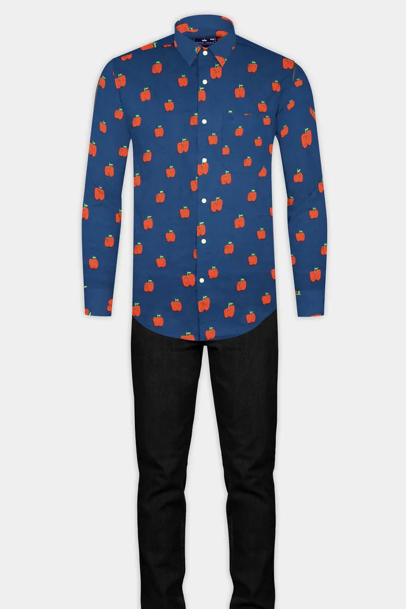 Glaucous Blue Apple Printed Premium Cotton Shirt 6