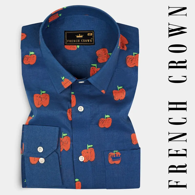Glaucous Blue Apple Printed Premium Cotton Shirt 7