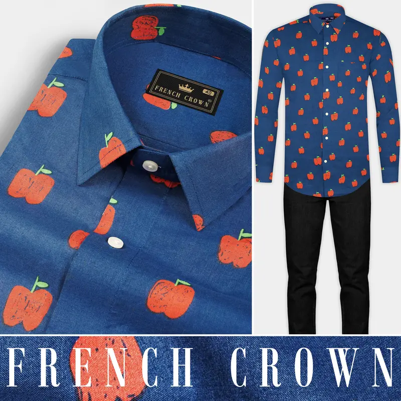 Glaucous Blue Apple Printed Premium Cotton Shirt 8