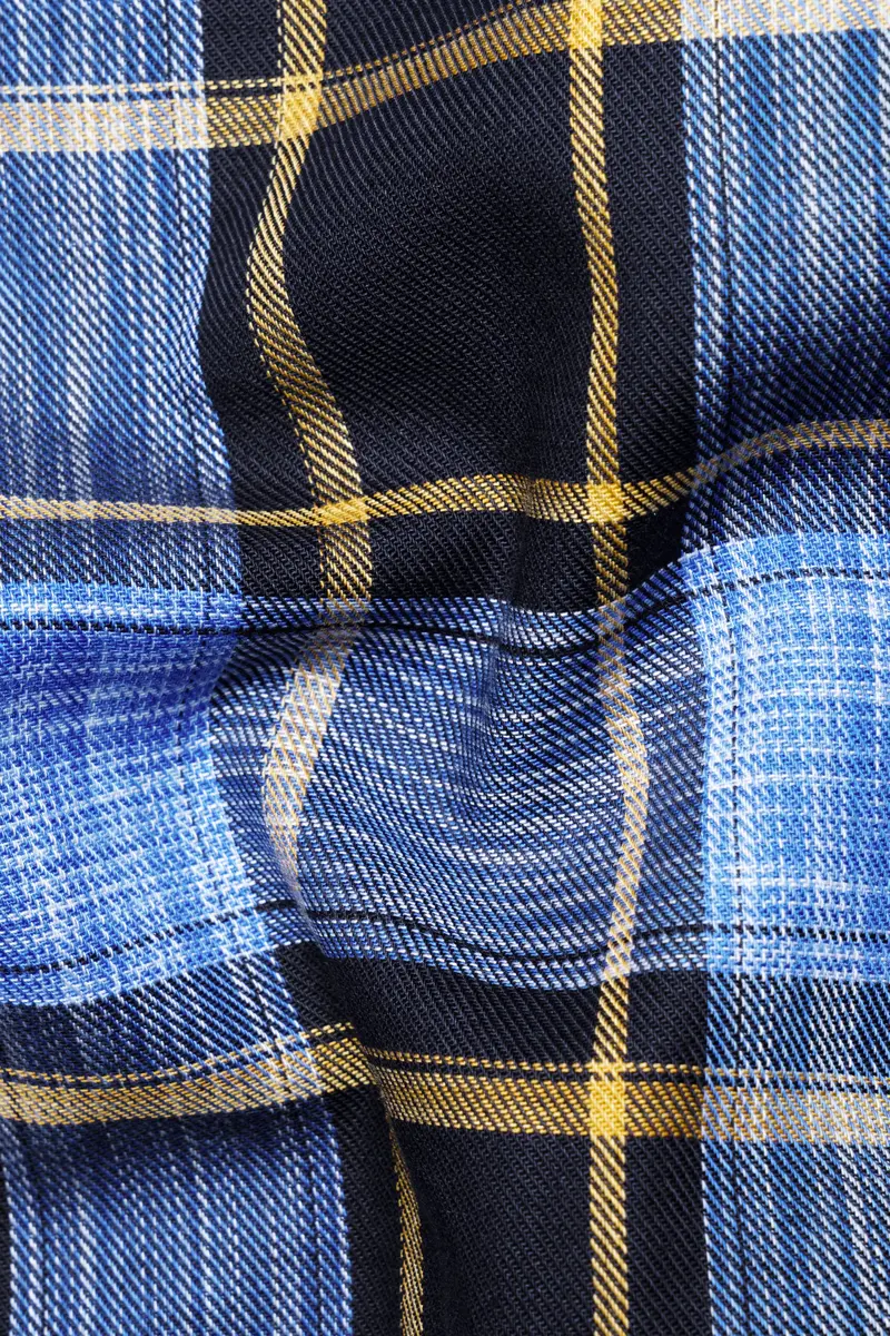 Glaucous Blue With Black And Brown Checks Plaid Twill Giza Cotton Shirt 2