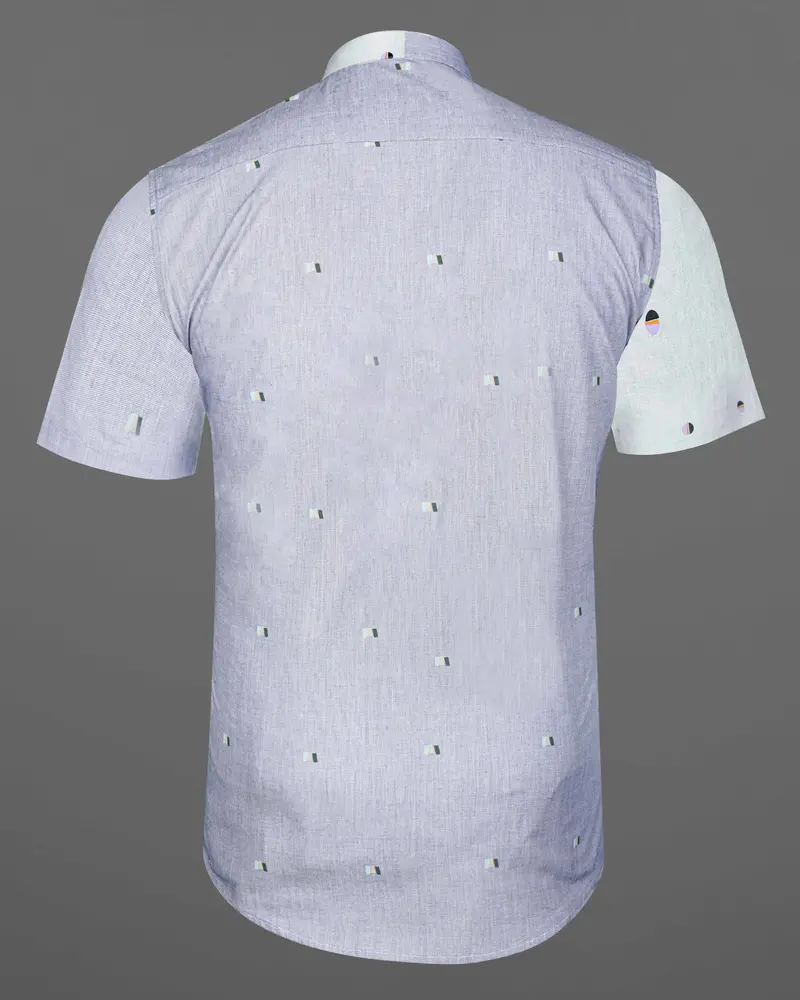 Glaucous Blue With Bright White Printed Chambray Premium Cotton Shirt 7