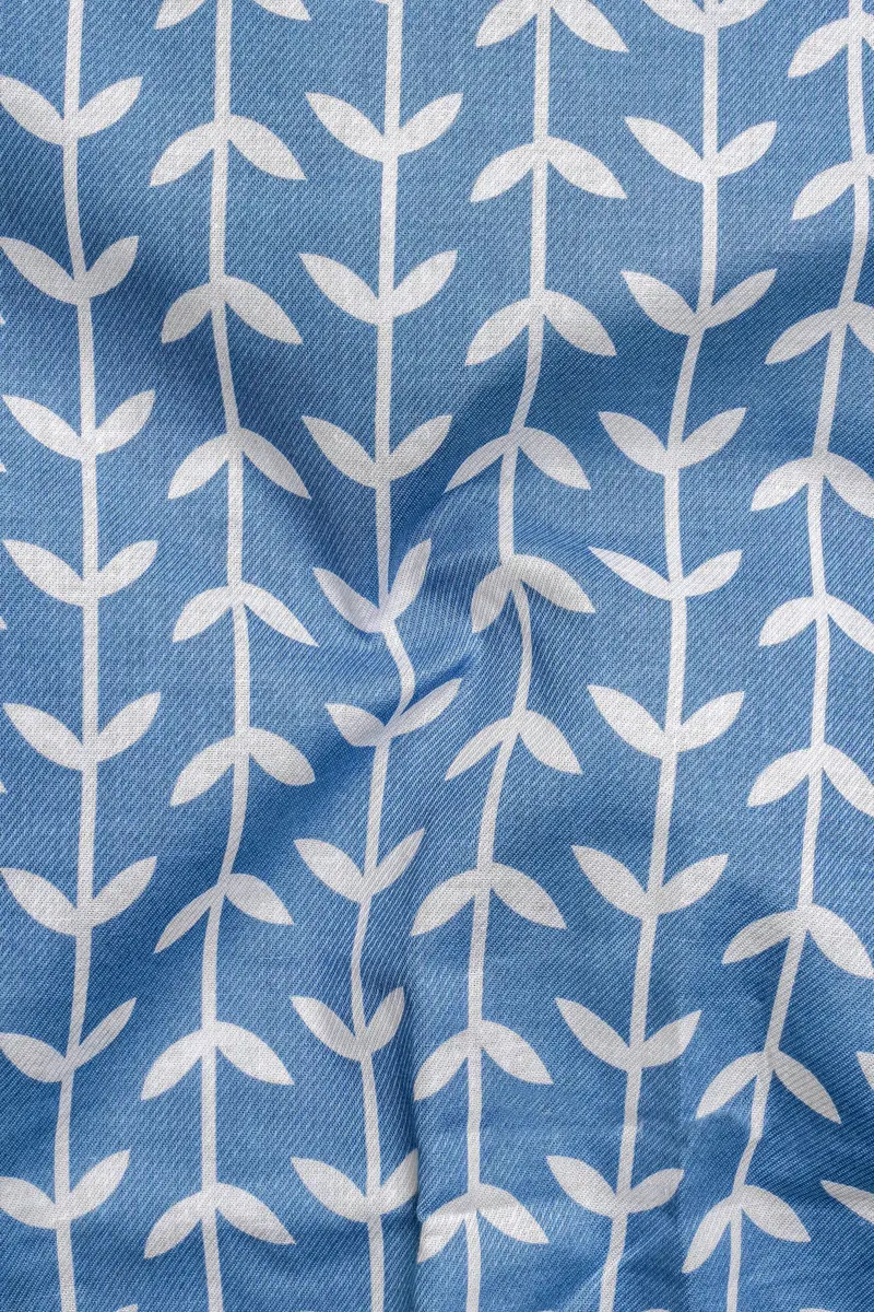 Glaucous Blue With Bright White Twill Printed Premium Cotton Shirt 3