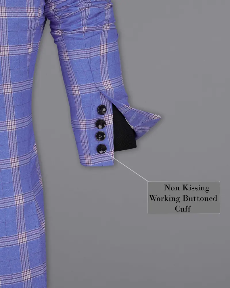 Glaucous Blue With Gainsboro Gray Plaid Single Breasted Blazer 10
