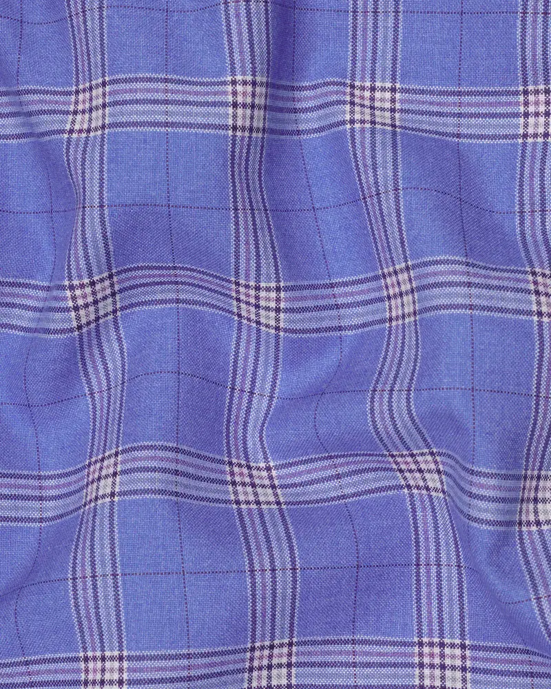 Glaucous Blue With Gainsboro Gray Plaid Single Breasted Blazer 3