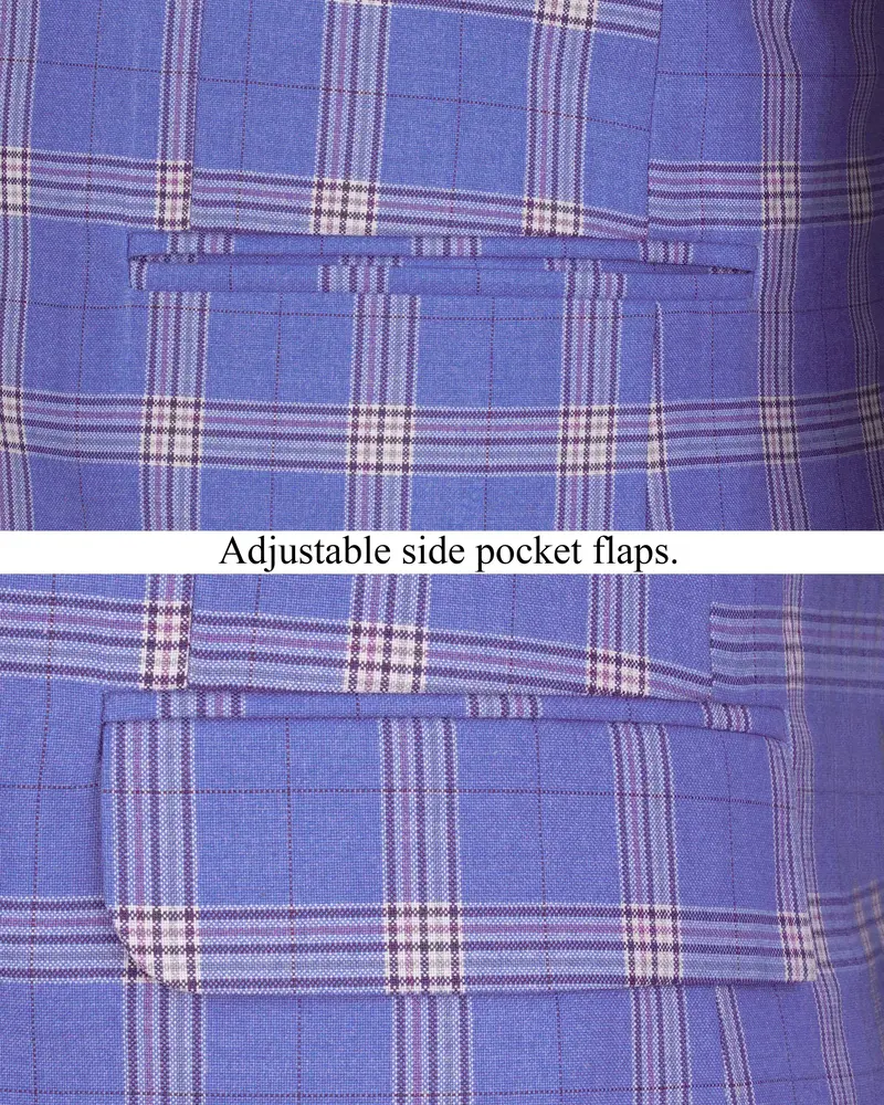 Glaucous Blue With Gainsboro Gray Plaid Single Breasted Blazer 5