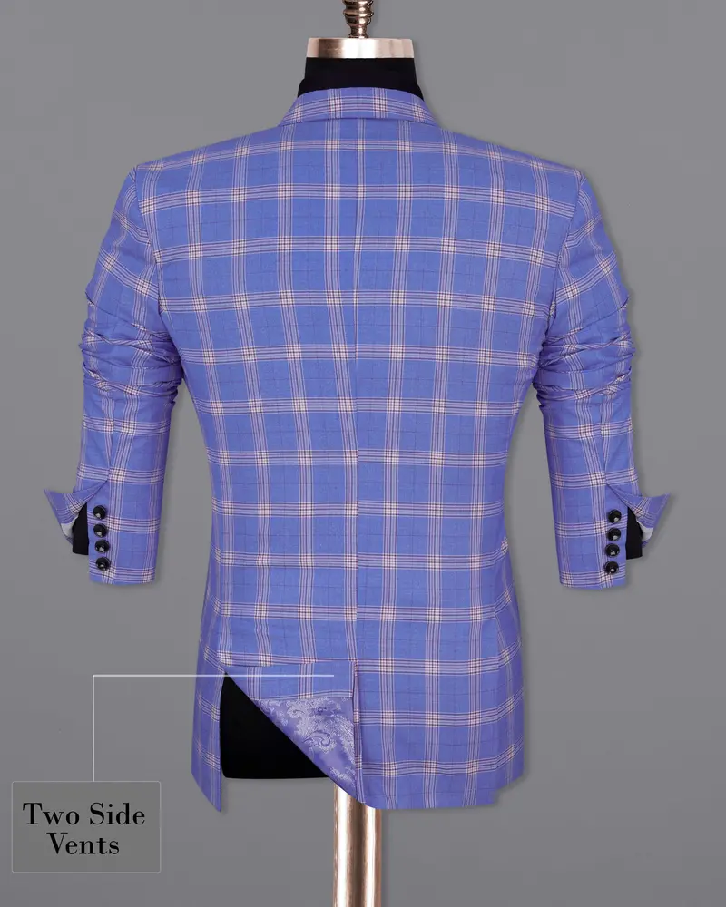 Glaucous Blue With Gainsboro Gray Plaid Single Breasted Blazer 9