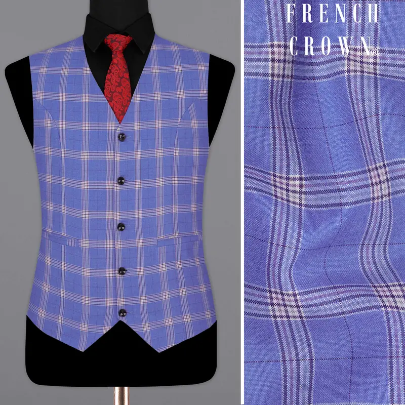 Glaucous Blue With Gainsboro Gray Plaid Waistcoat 1