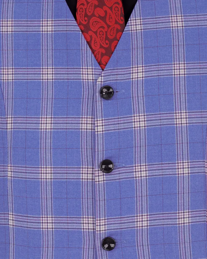 Glaucous Blue With Gainsboro Gray Plaid Waistcoat 5