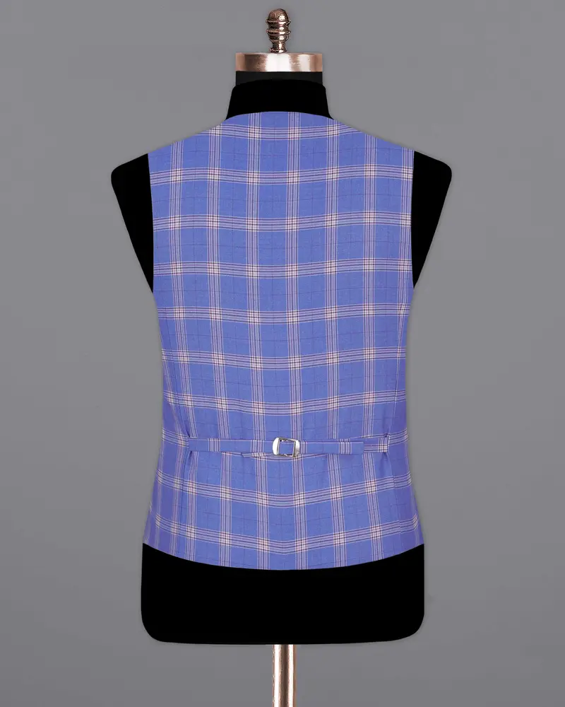 Glaucous Blue With Gainsboro Gray Plaid Waistcoat 6