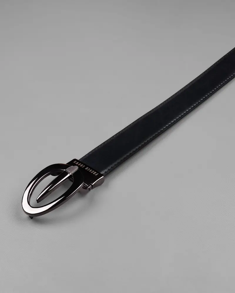 Glossy Grey Oval Buckled Reversible Jade Black And Tan Vegan Leather Handcrafted Belt 5