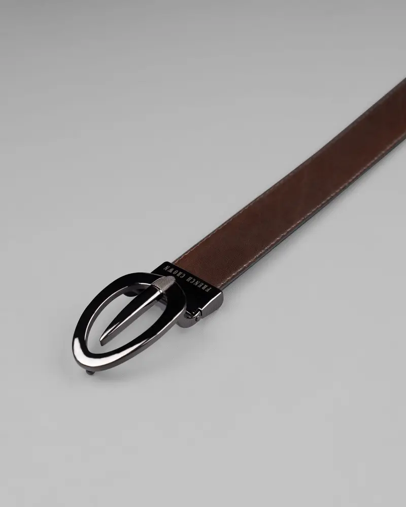 Glossy Grey Oval Buckled Reversible Jade Black And Tan Vegan Leather Handcrafted Belt 6