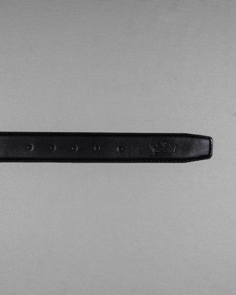 Glossy Grey Oval Buckled Reversible Jade Black And Tan Vegan Leather Handcrafted Belt 7