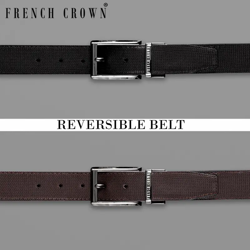 Glossy Grey With Golden Buckled Reversible Black And Brown Vegan Leather Handcrafted Belt 1