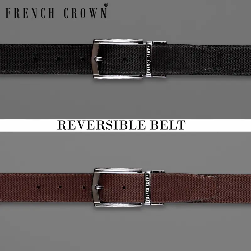 Glossy Grey With Golden Buckled Reversible Jade Black And Brown Vegan Leather Handcrafted Belt 1