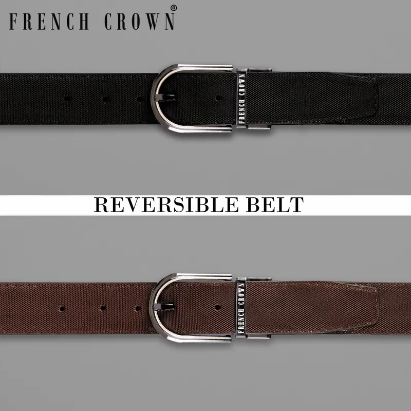 Glossy Grey With Golden Oval Buckled Reversible Jade Black And Brown Vegan Leather Handcrafted Belt 1