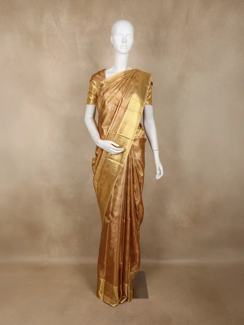 Gold Abstract Woven Design Pure Kanchipuram Silk Saree With Gold Zari Woven Border 1