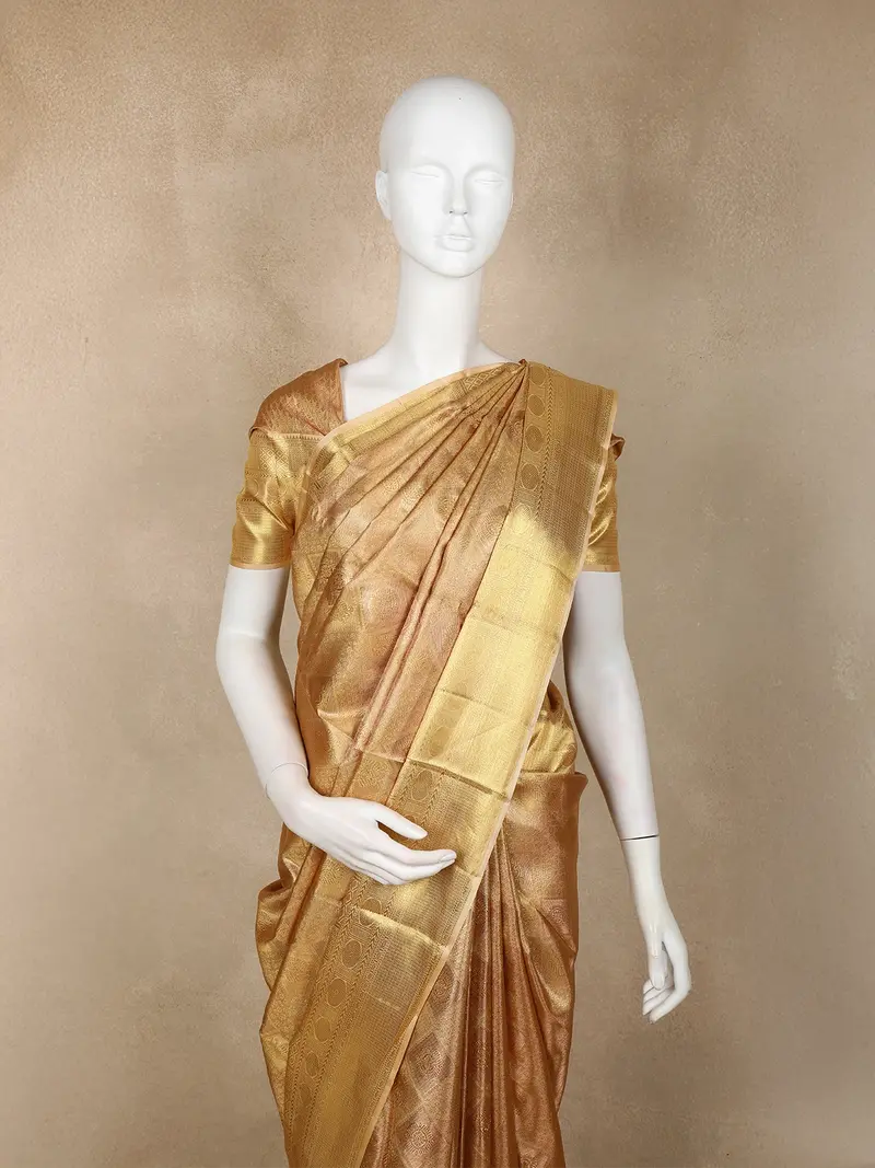 Gold Abstract Woven Design Pure Kanchipuram Silk Saree With Gold Zari Woven Border 2