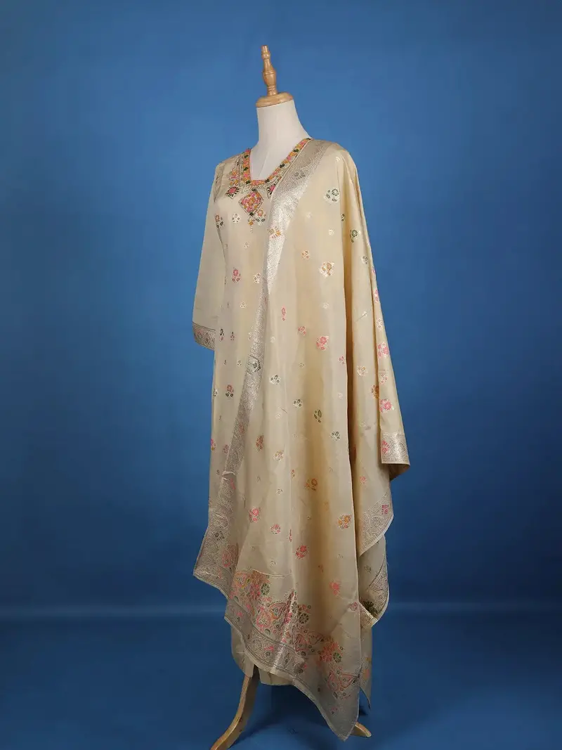Gold Floral Designed Tissue Silk Salwar Suit 3