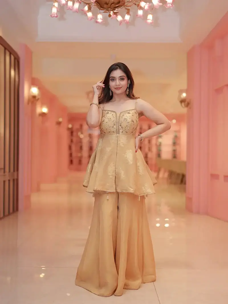 Gold Floral Embroidered Silk Sharara Set 1