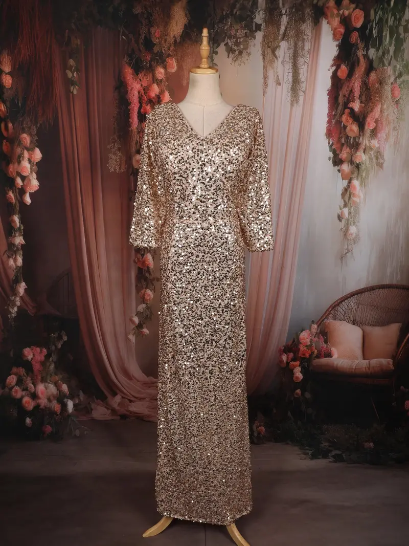Gold Heavy Sequins Embroidered Design Shimmer Party Wear Gown 1
