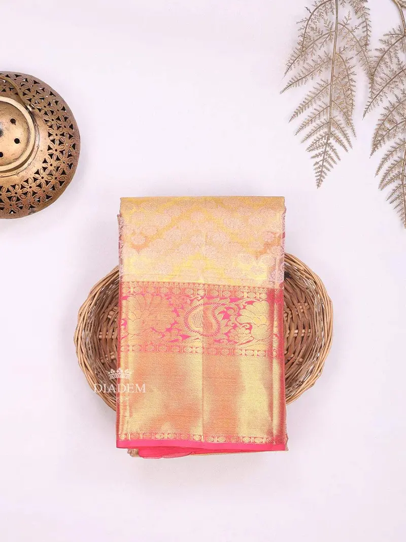 Gold Pure Kanchipuram Bridal Silk Saree With Zari Brocade On The Body And Contrast Zari Border 1