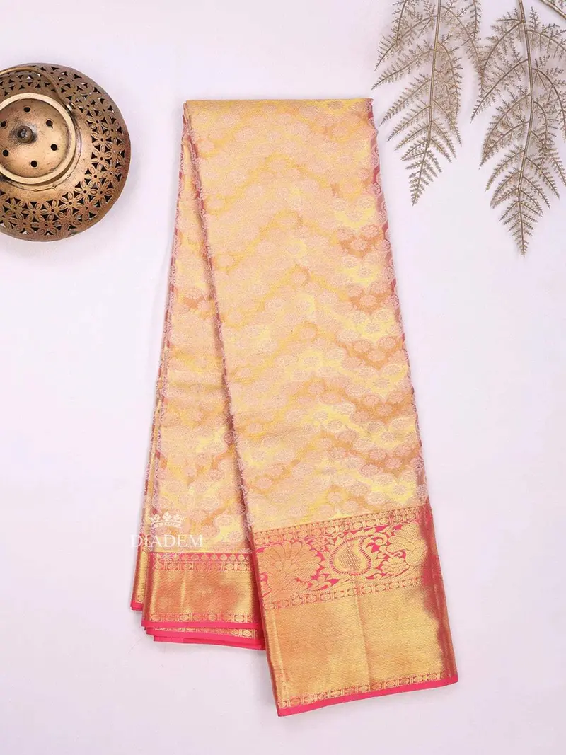 Gold Pure Kanchipuram Bridal Silk Saree With Zari Brocade On The Body And Contrast Zari Border 2