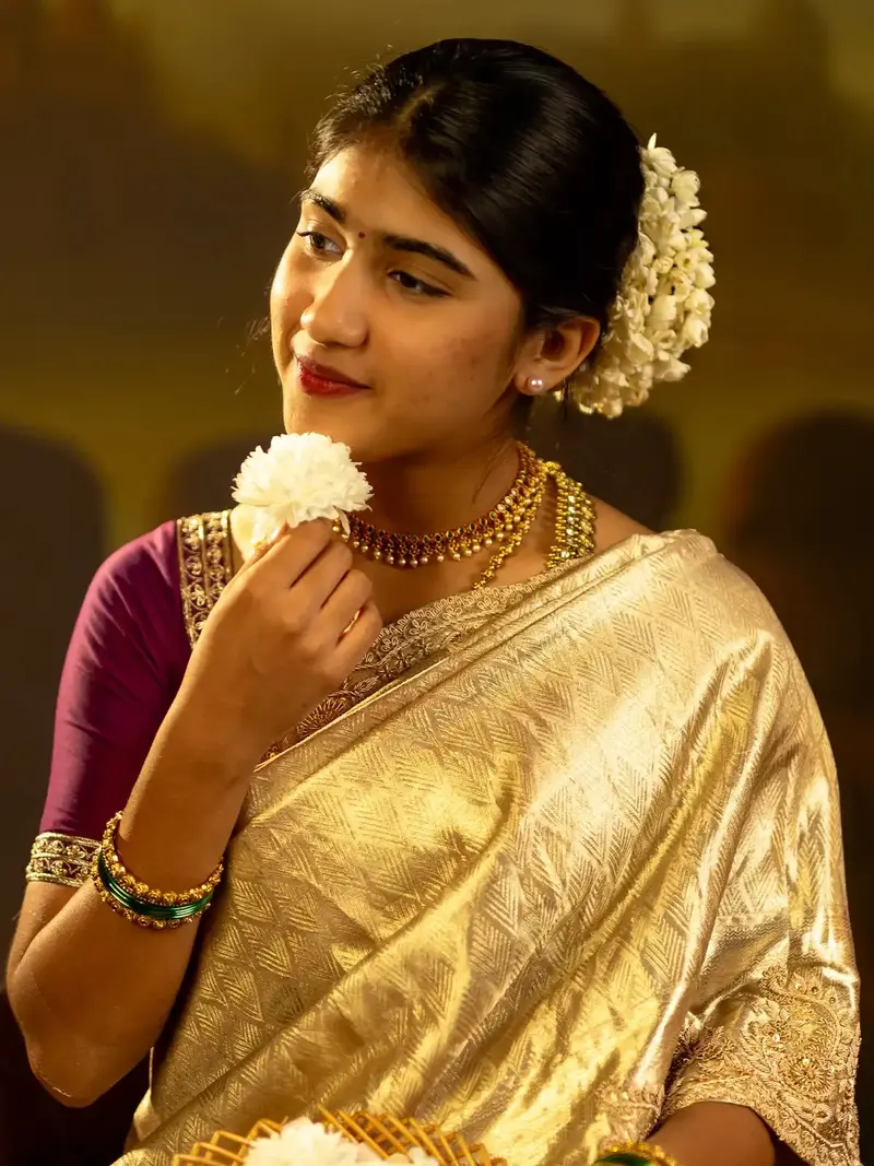 Gold Sequence And Floral Embroidery Bridal Banarasi Silk Saree 2