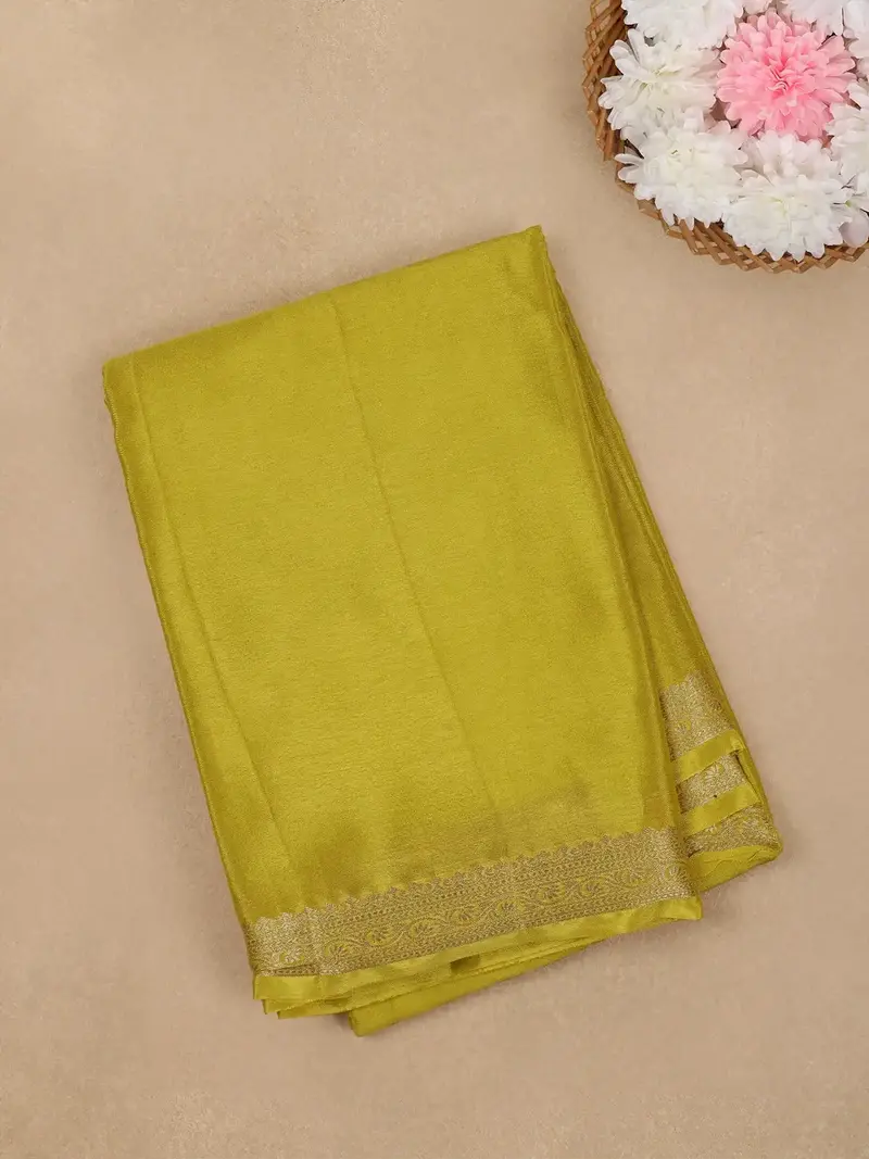 Gold Solid Design Antique Gold Zari Border Mysore Silk Saree 1