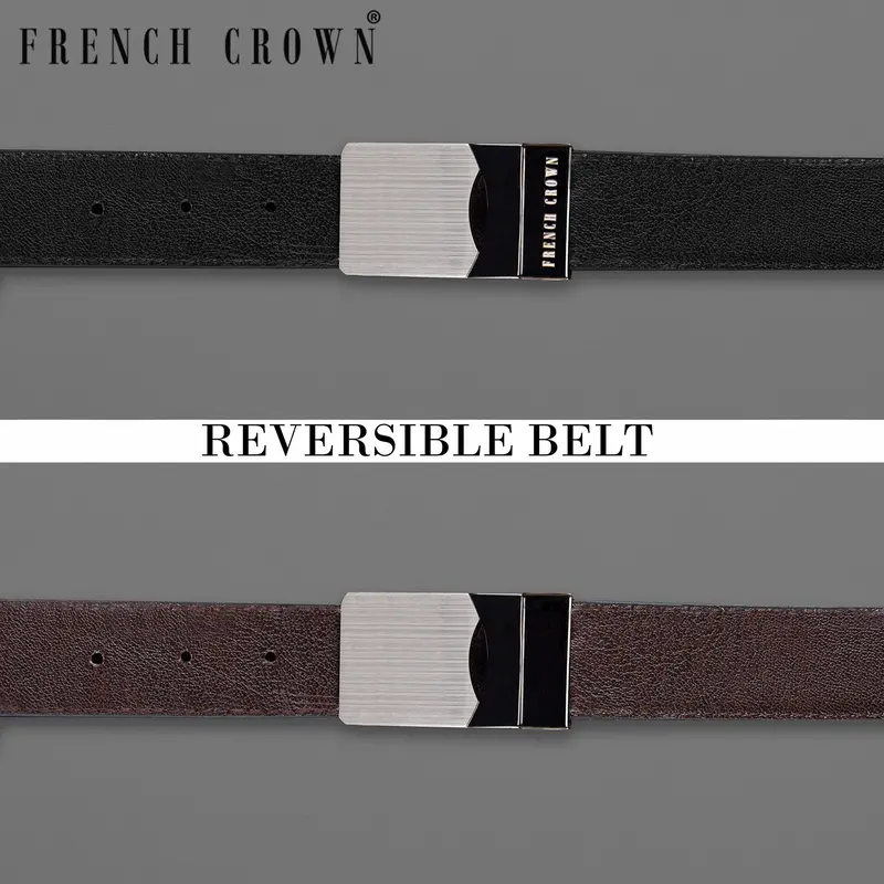 Golden And Black Box Buckle With Jade Black And Brown Leather Free Handcrafted Reversible Belt 1
