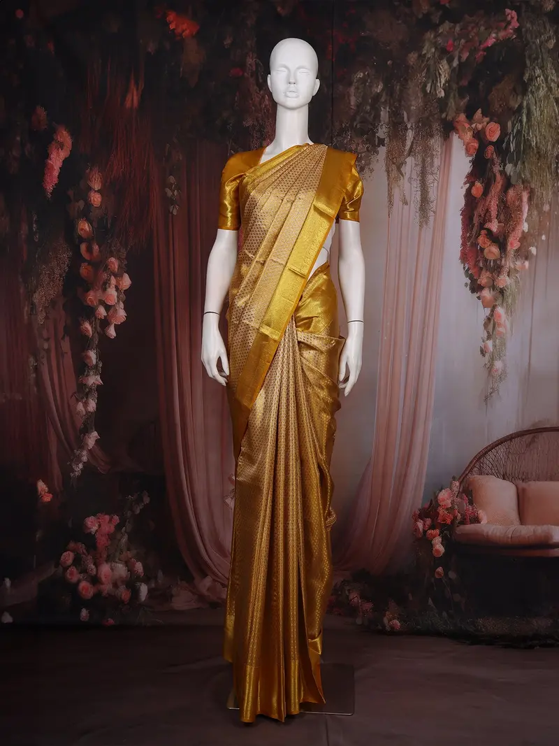 Golden Brocade Woven Kanchipuram Tissue Silk Saree 1