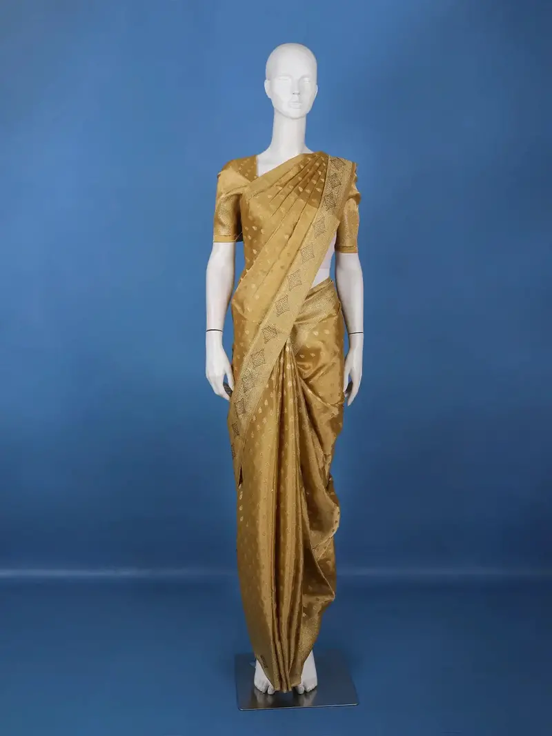 Golden Brown Floral Design Tissue Saree 1
