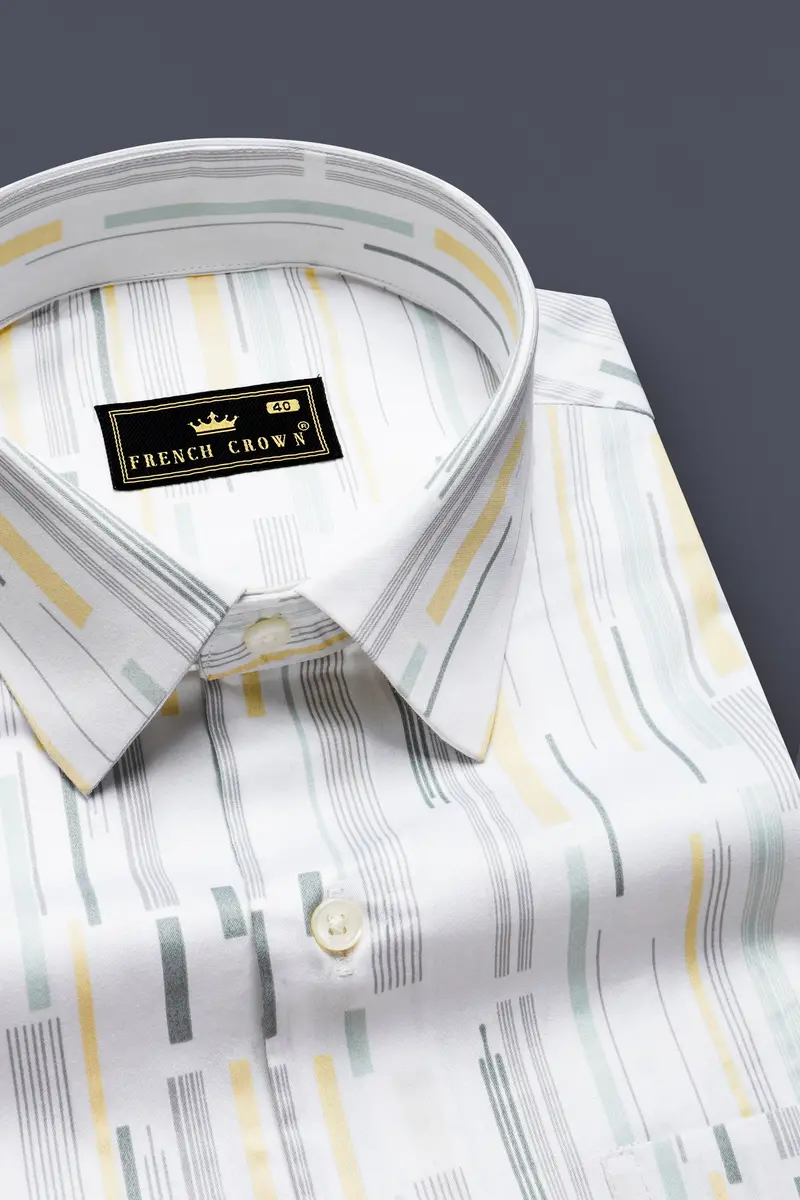 Golden Glow-Bright White And Harvest Yellow Printed Subtle Sheen Super Soft Premium Cotton Shirt 1