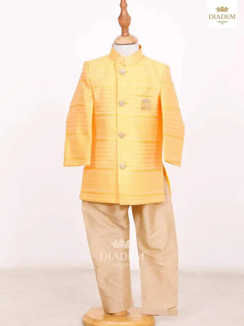 Golden Glow Indo Western Sherwani With Embossed Design 1