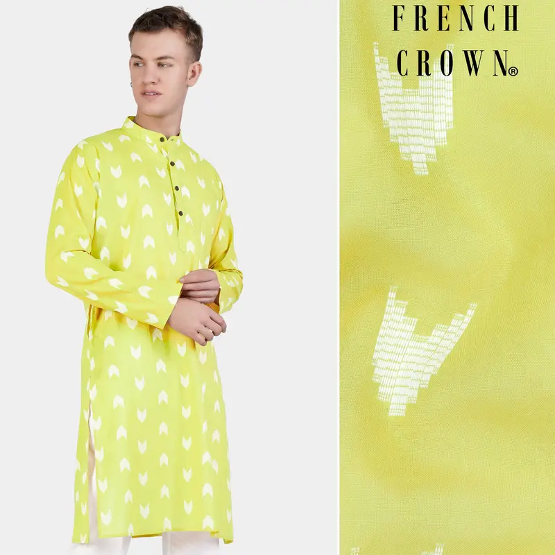 Golden Sand Green Arrow-Like Texture Jacquard Textured Premium Giza Cotton Kurta 1