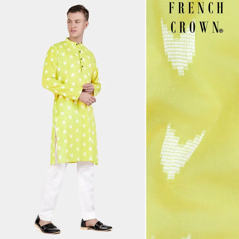 Golden Sand Green Arrow-Like Texture Jacquard Textured Premium Giza Cotton Kurta Set 1