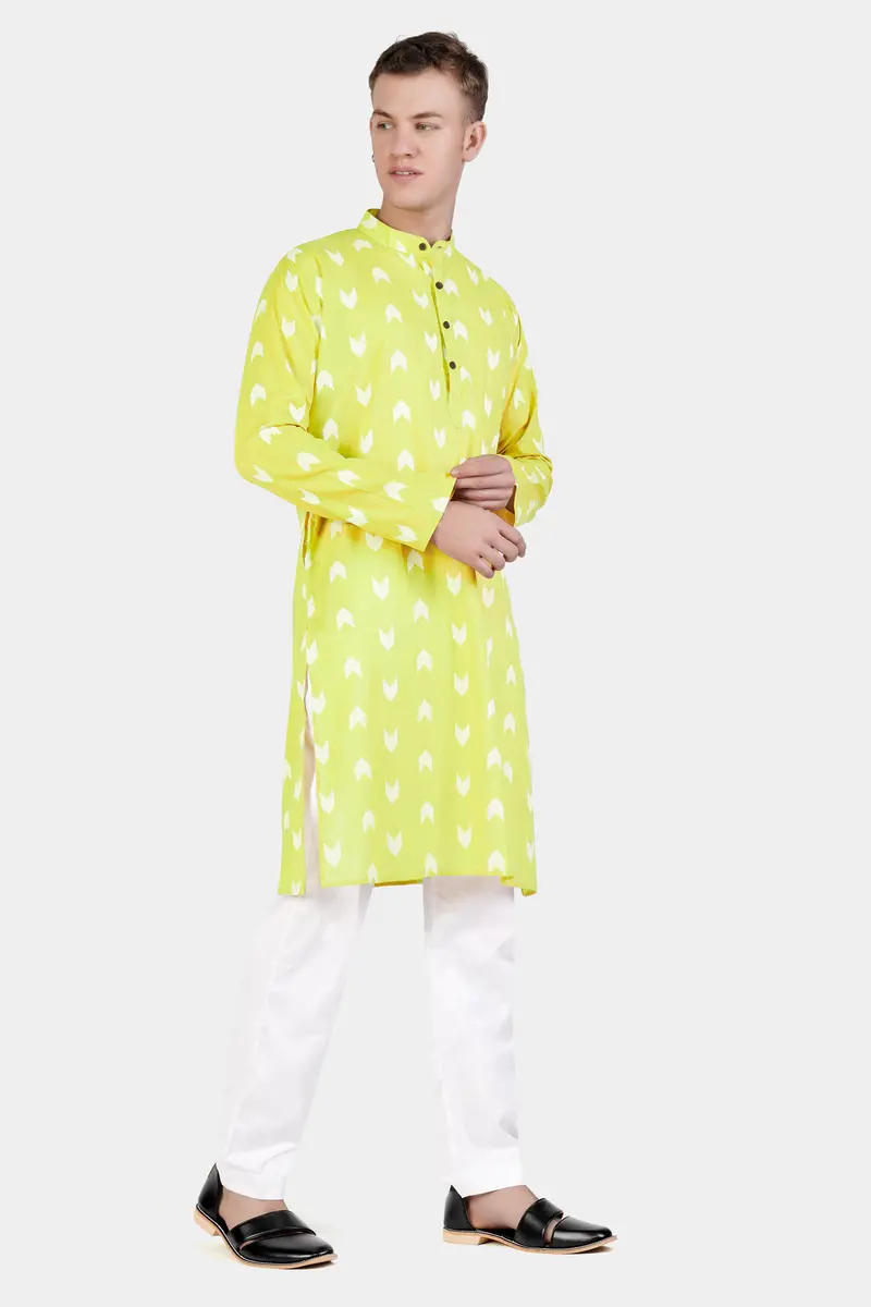Golden Sand Green Arrow-Like Texture Jacquard Textured Premium Giza Cotton Kurta Set 2