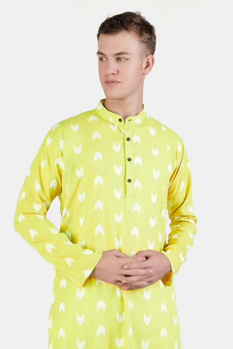 Golden Sand Green Arrow-Like Texture Jacquard Textured Premium Giza Cotton Kurta Set 4