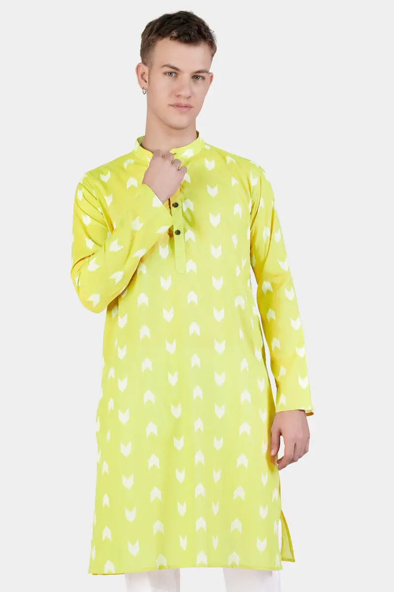 Golden Sand Green Arrow-Like Texture Jacquard Textured Premium Giza Cotton Kurta Set 5