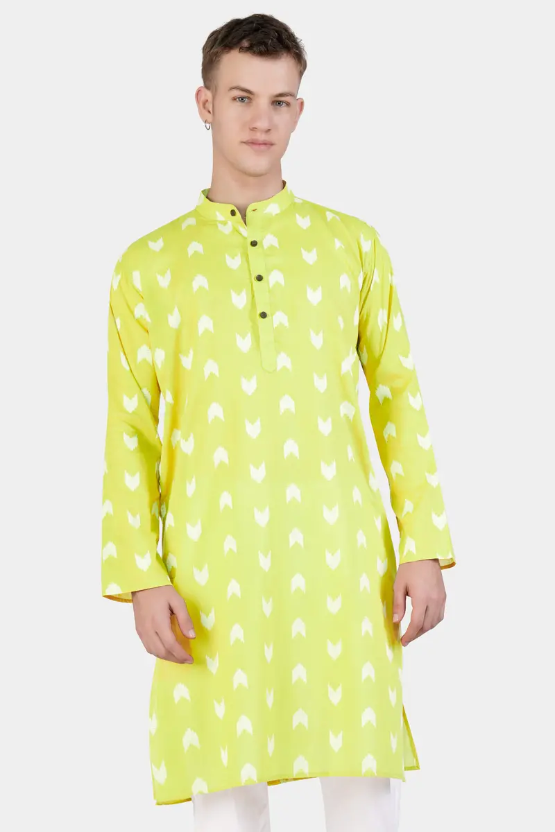 Golden Sand Green Arrow-Like Texture Jacquard Textured Premium Giza Cotton Kurta Set 6