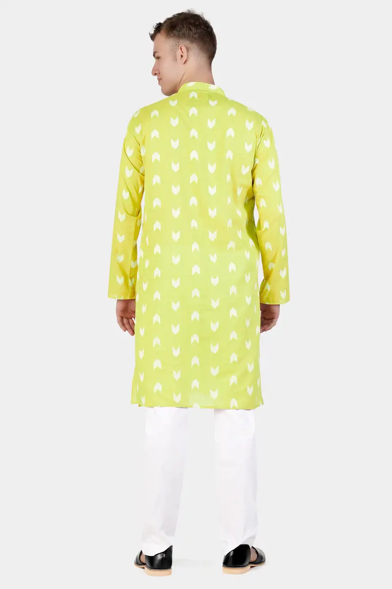 Golden Sand Green Arrow-Like Texture Jacquard Textured Premium Giza Cotton Kurta Set 7