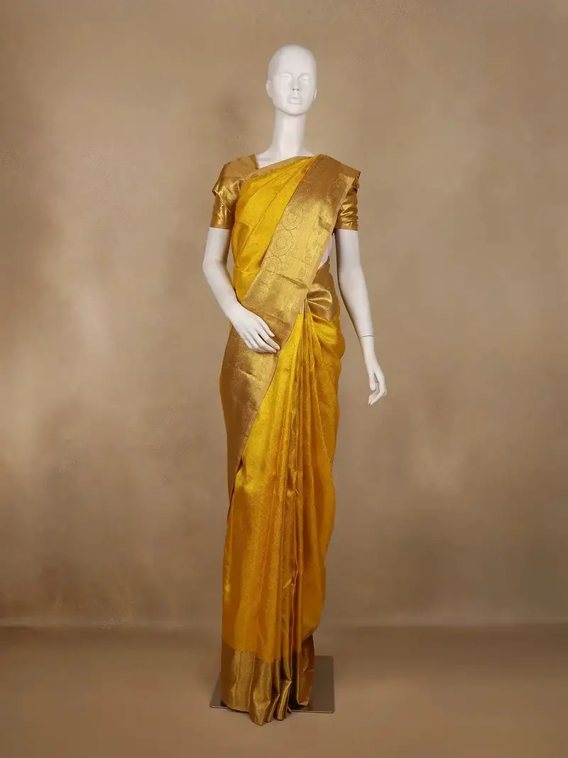 Golden Yellow Brocade Woven Kanchipuram Silk Saree 1