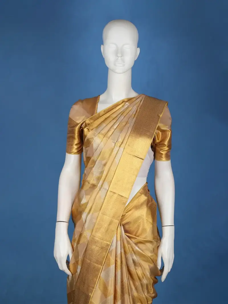 Golden Yellow Geometric Woven Design Pure Kanchipuram Tissue Silk Saree 2