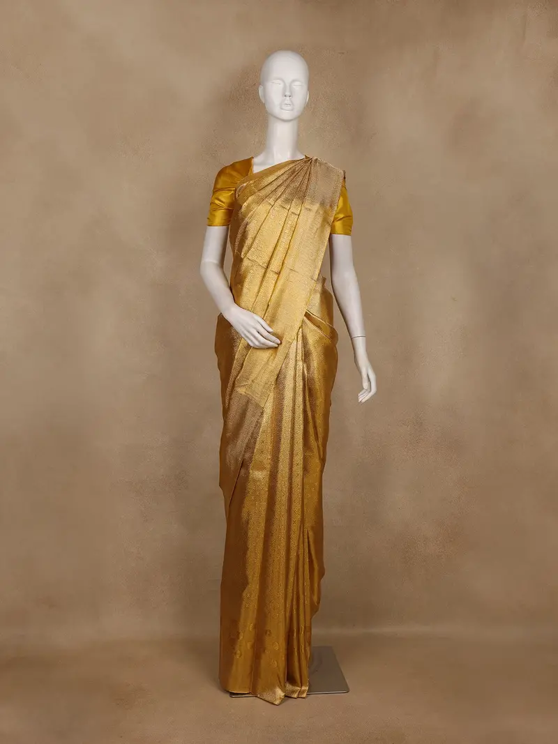 Golden Zari Woven Pure Kanchipuram Tissue Silk Saree 1