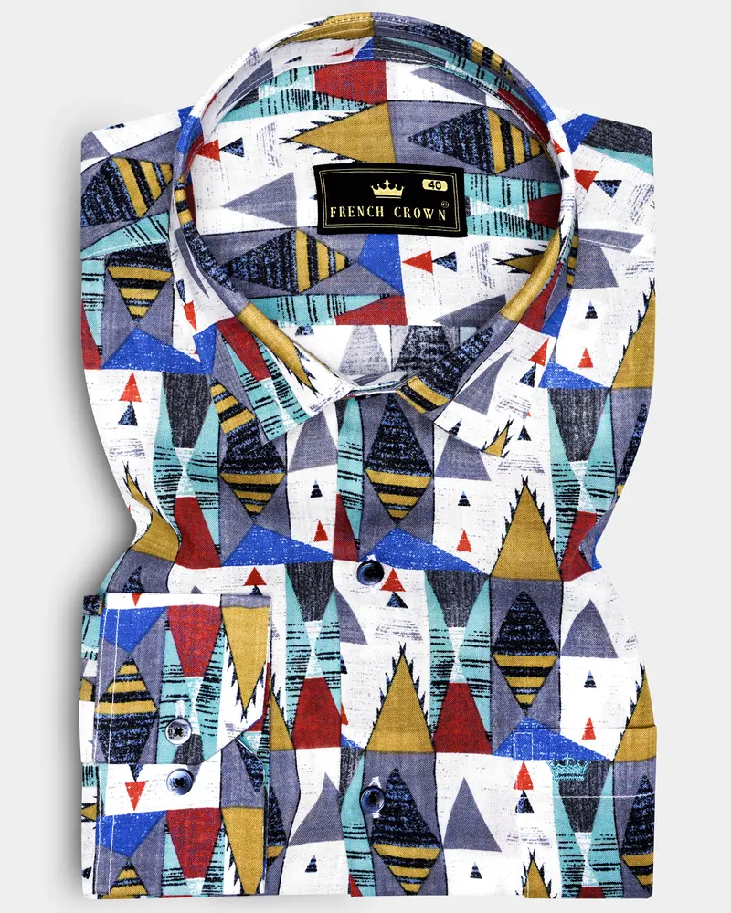 Goldenvale-Bright White With Marigold Brown And Yale Blue Printed Lightweight Premium Cotton Multicolor Casual Shirt 1